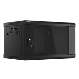 Lanberg WF01-6406-10B 19" 6U SZÉL:600mm MÉLY:450mm MAG:379mm lapraszerelt üvegajtós fekete fali rack szekrény