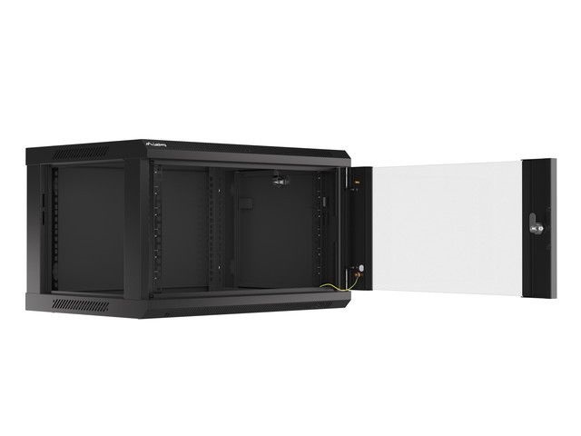 Lanberg WF01-6406-10B 19" 6U SZÉL:600mm MÉLY:450mm MAG:379mm lapraszerelt üvegajtós fekete fali rack szekrény