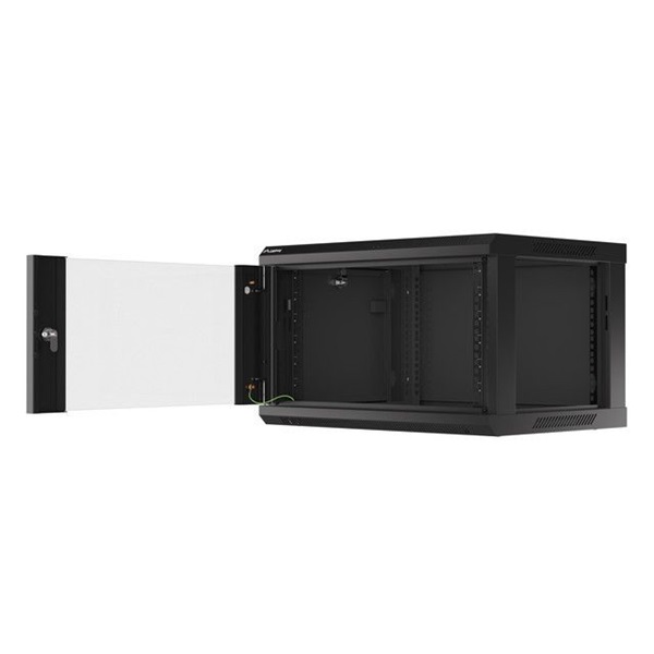 Lanberg WF01-6406-10B 19" 6U SZÉL:600mm MÉLY:450mm MAG:379mm lapraszerelt üvegajtós fekete fali rack szekrény
