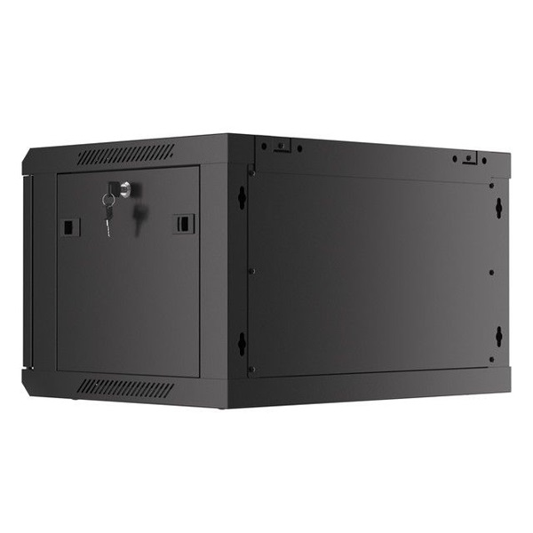 Lanberg WF01-6406-10B 19" 6U SZÉL:600mm MÉLY:450mm MAG:379mm lapraszerelt üvegajtós fekete fali rack szekrény