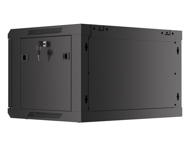 Lanberg WF01-6406-10B 19" 6U SZÉL:600mm MÉLY:450mm MAG:379mm lapraszerelt üvegajtós fekete fali rack szekrény