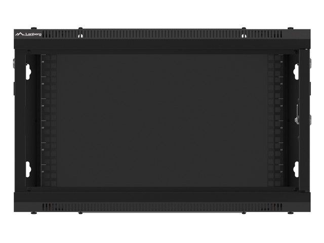 Lanberg WF01-6406-10B 19" 6U SZÉL:600mm MÉLY:450mm MAG:379mm lapraszerelt üvegajtós fekete fali rack szekrény