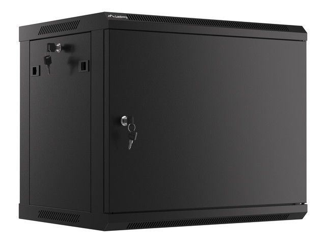 Lanberg WF01-6409-00B 19" 9U SZÉL:600mm MÉLY:450mm MAG:512mm lapraszerelt fémajtós fekete fali rack szekrény