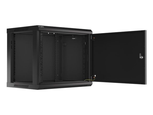 Lanberg WF01-6409-00B 19" 9U SZÉL:600mm MÉLY:450mm MAG:512mm lapraszerelt fémajtós fekete fali rack szekrény