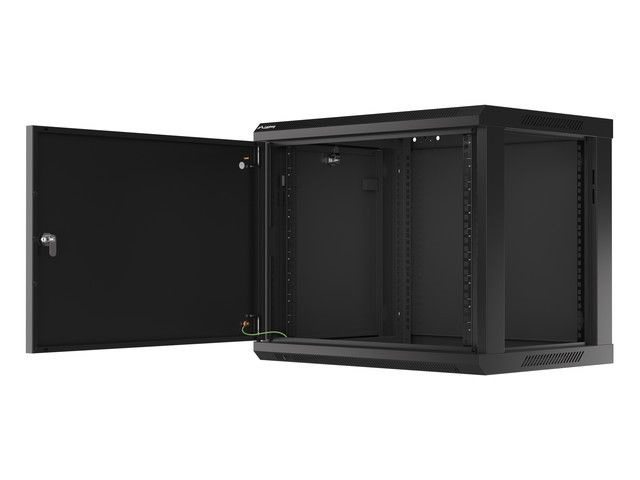 Lanberg WF01-6409-00B 19" 9U SZÉL:600mm MÉLY:450mm MAG:512mm lapraszerelt fémajtós fekete fali rack szekrény