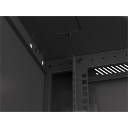 Lanberg WF01-6409-00B 19" 9U SZÉL:600mm MÉLY:450mm MAG:512mm lapraszerelt fémajtós fekete fali rack szekrény
