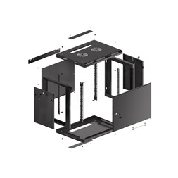 Lanberg WF01-6409-00B 19" 9U SZÉL:600mm MÉLY:450mm MAG:512mm lapraszerelt fémajtós fekete fali rack szekrény