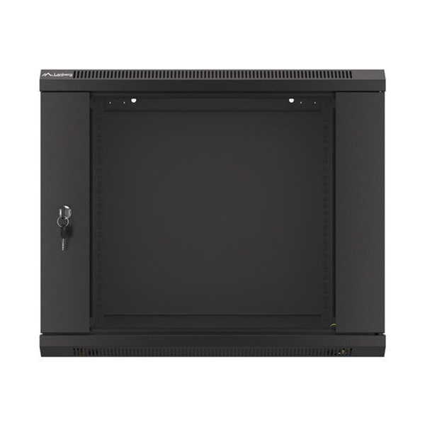 Lanberg WF01-6409-10B 19" 9U SZÉL:600mm MÉLY:450mm MAG:512mm lapraszerelt üvegajtós fekete fali rack szekrény