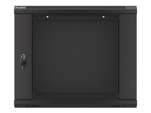 Lanberg WF01-6409-10B 19" 9U SZÉL:600mm MÉLY:450mm MAG:512mm lapraszerelt üvegajtós fekete fali rack szekrény