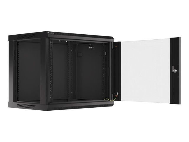 Lanberg WF01-6409-10B 19" 9U SZÉL:600mm MÉLY:450mm MAG:512mm lapraszerelt üvegajtós fekete fali rack szekrény