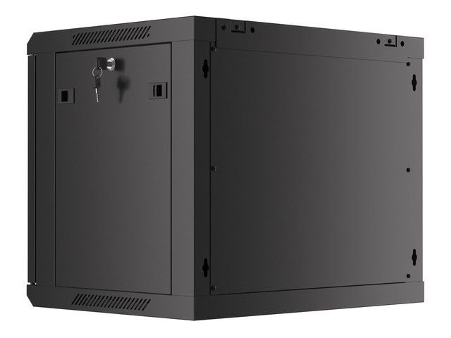 Lanberg WF01-6409-10B 19" 9U SZÉL:600mm MÉLY:450mm MAG:512mm lapraszerelt üvegajtós fekete fali rack szekrény