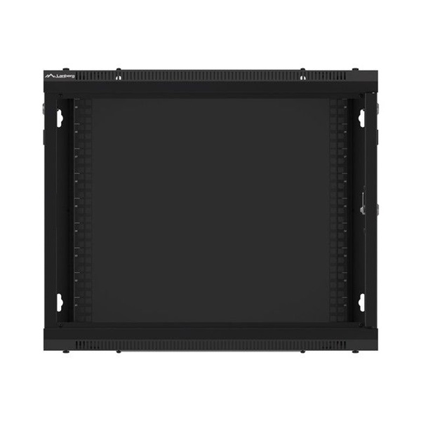 Lanberg WF01-6409-10B 19" 9U SZÉL:600mm MÉLY:450mm MAG:512mm lapraszerelt üvegajtós fekete fali rack szekrény