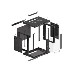 Lanberg WF01-6409-10B 19" 9U SZÉL:600mm MÉLY:450mm MAG:512mm lapraszerelt üvegajtós fekete fali rack szekrény