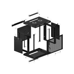 Lanberg WF01-6409-23B 19" 9U SZÉL:600mm MÉLY:450mm MAG:512mm lapraszerelt perforált ajtós fekete fali rack szekrény