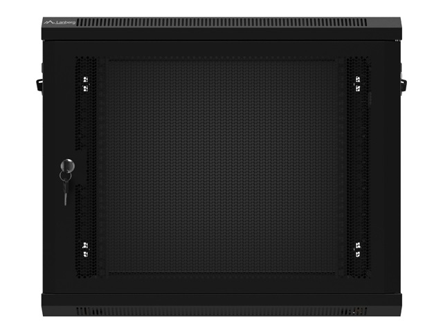Lanberg WF01-6409-23B 19" 9U SZÉL:600mm MÉLY:450mm MAG:512mm lapraszerelt perforált ajtós fekete fali rack szekrény