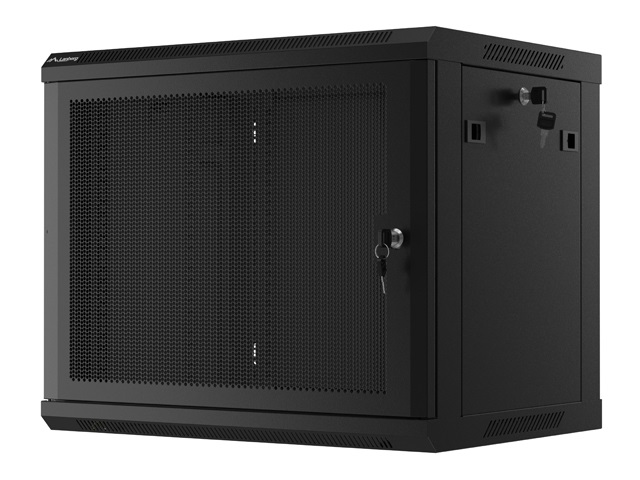 Lanberg WF01-6409-23B 19" 9U SZÉL:600mm MÉLY:450mm MAG:512mm lapraszerelt perforált ajtós fekete fali rack szekrény