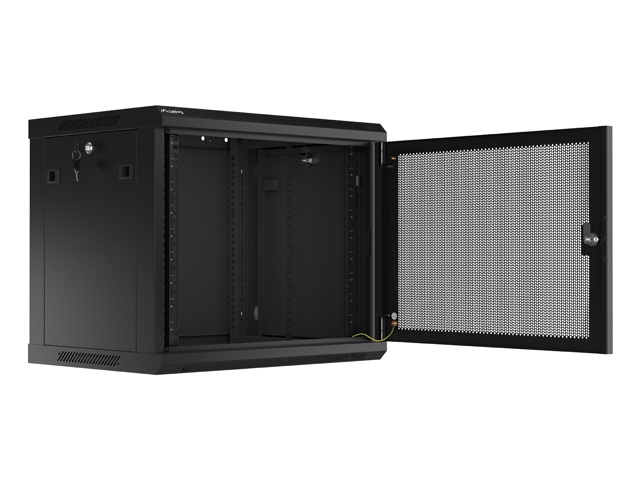 Lanberg WF01-6409-23B 19" 9U SZÉL:600mm MÉLY:450mm MAG:512mm lapraszerelt perforált ajtós fekete fali rack szekrény