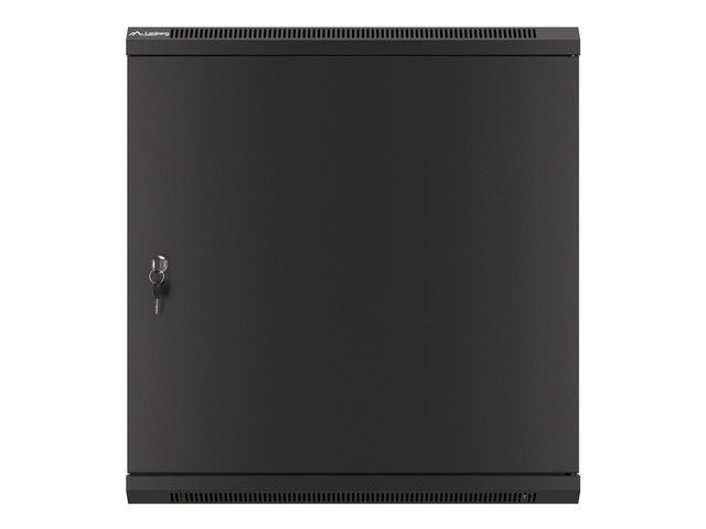 Lanberg WF01-6412-00B 19" 12U SZÉL:600mm MÉLY:450mm MAG:645mm lapraszerelt fémajtós fekete fali rack szekrény