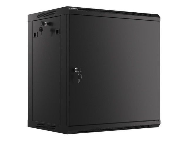 Lanberg WF01-6412-00B 19" 12U SZÉL:600mm MÉLY:450mm MAG:645mm lapraszerelt fémajtós fekete fali rack szekrény