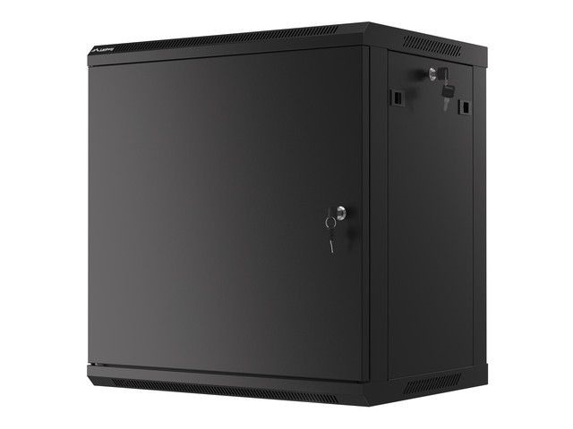 Lanberg WF01-6412-00B 19" 12U SZÉL:600mm MÉLY:450mm MAG:645mm lapraszerelt fémajtós fekete fali rack szekrény