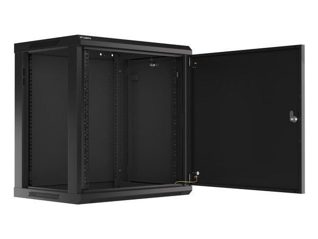 Lanberg WF01-6412-00B 19" 12U SZÉL:600mm MÉLY:450mm MAG:645mm lapraszerelt fémajtós fekete fali rack szekrény