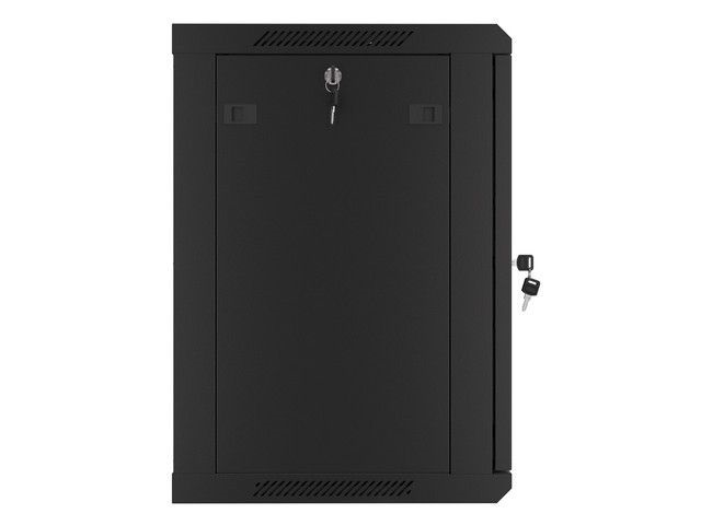 Lanberg WF01-6412-00B 19" 12U SZÉL:600mm MÉLY:450mm MAG:645mm lapraszerelt fémajtós fekete fali rack szekrény