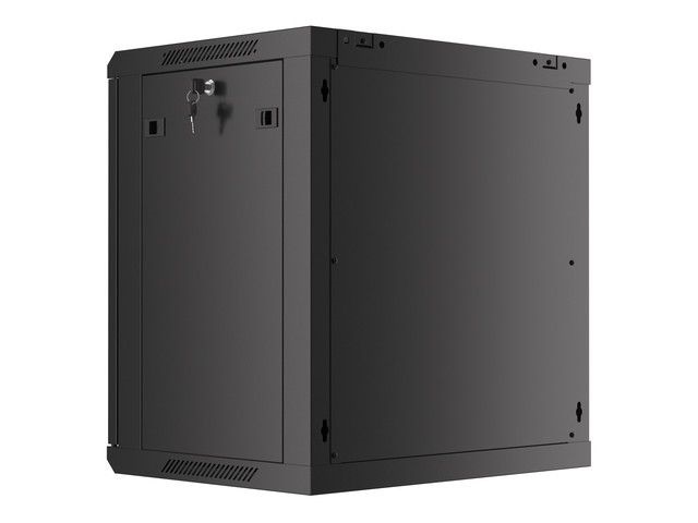Lanberg WF01-6412-00B 19" 12U SZÉL:600mm MÉLY:450mm MAG:645mm lapraszerelt fémajtós fekete fali rack szekrény