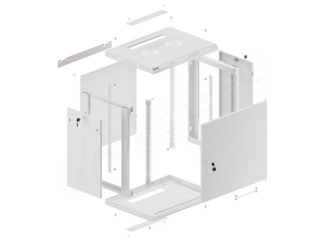 Lanberg WF01-6412-00S 19" 12U SZÉL:600mm MÉLY:450mm MAG:645mm lapraszerelt fémajtós szürke fali rack szekrény
