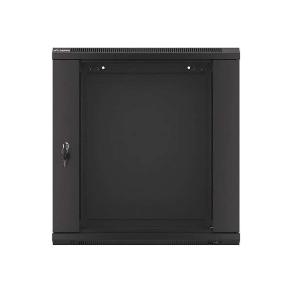 Lanberg WF01-6412-10B 19" 12U SZÉL:600mm MÉLY:450mm MAG:640mm lapraszerelt üvegajtós fekete fali rack szekrény