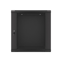 Lanberg WF01-6412-10B 19" 12U SZÉL:600mm MÉLY:450mm MAG:640mm lapraszerelt üvegajtós fekete fali rack szekrény
