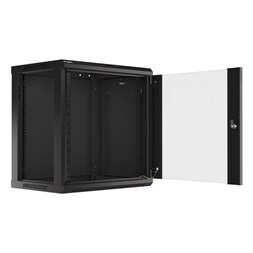 Lanberg WF01-6412-10B 19" 12U SZÉL:600mm MÉLY:450mm MAG:640mm lapraszerelt üvegajtós fekete fali rack szekrény