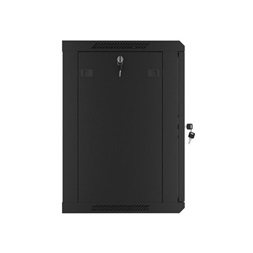 Lanberg WF01-6412-10B 19" 12U SZÉL:600mm MÉLY:450mm MAG:640mm lapraszerelt üvegajtós fekete fali rack szekrény