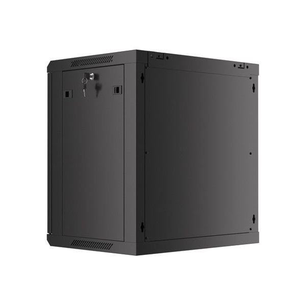 Lanberg WF01-6412-10B 19" 12U SZÉL:600mm MÉLY:450mm MAG:640mm lapraszerelt üvegajtós fekete fali rack szekrény