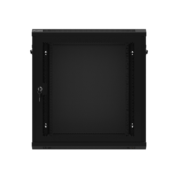 Lanberg WF01-6412-23B 19" 12U SZÉL:600mm MÉLY:450mm MAG:512mm lapraszerelt perforált ajtós fekete fali rack szekrény