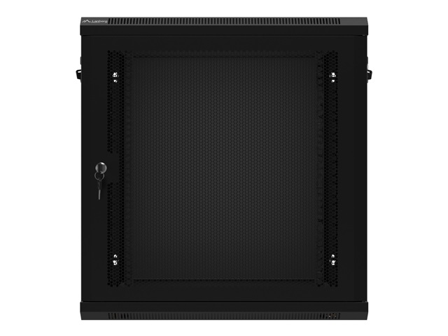 Lanberg WF01-6412-23B 19" 12U SZÉL:600mm MÉLY:450mm MAG:512mm lapraszerelt perforált ajtós fekete fali rack szekrény