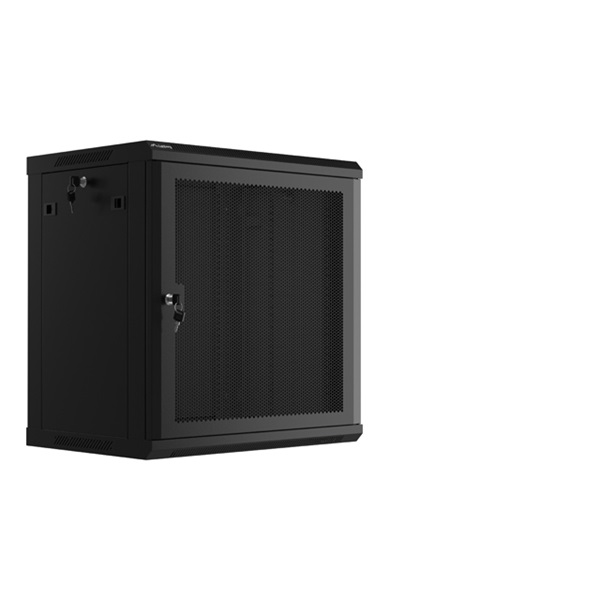 Lanberg WF01-6412-23B 19" 12U SZÉL:600mm MÉLY:450mm MAG:512mm lapraszerelt perforált ajtós fekete fali rack szekrény
