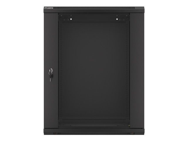 Lanberg WF01-6415-10B 19" 15U SZÉL:600mm MÉLY:450mm MAG:774mm lapraszerelt üvegajtós fekete fali rack szekrény
