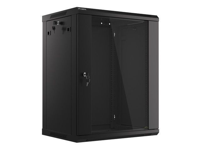Lanberg WF01-6415-10B 19" 15U SZÉL:600mm MÉLY:450mm MAG:774mm lapraszerelt üvegajtós fekete fali rack szekrény