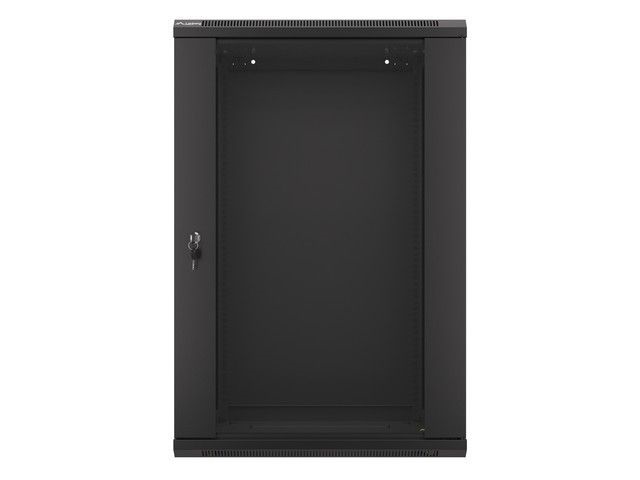 Lanberg WF01-6418-10B 19" 18U SZÉL:600mm MÉLY:450mm MAG:907mm lapraszerelt üvegajtós fekete fali rack szekrény