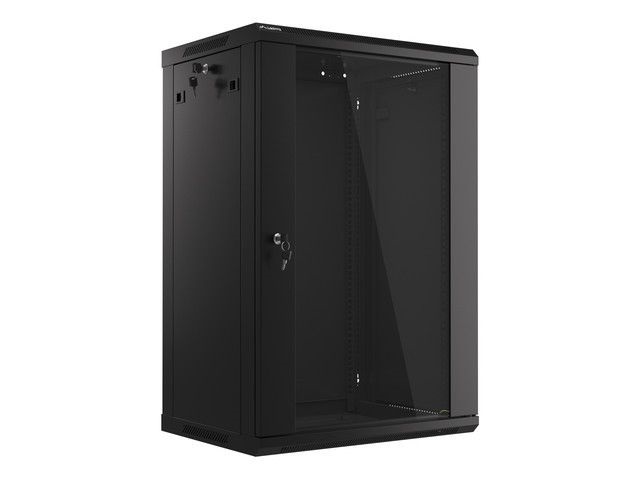 Lanberg WF01-6418-10B 19" 18U SZÉL:600mm MÉLY:450mm MAG:907mm lapraszerelt üvegajtós fekete fali rack szekrény
