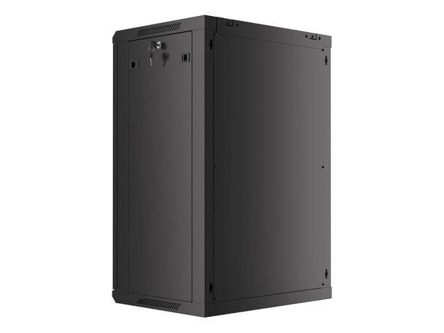 Lanberg WF01-6418-10B 19" 18U SZÉL:600mm MÉLY:450mm MAG:907mm lapraszerelt üvegajtós fekete fali rack szekrény