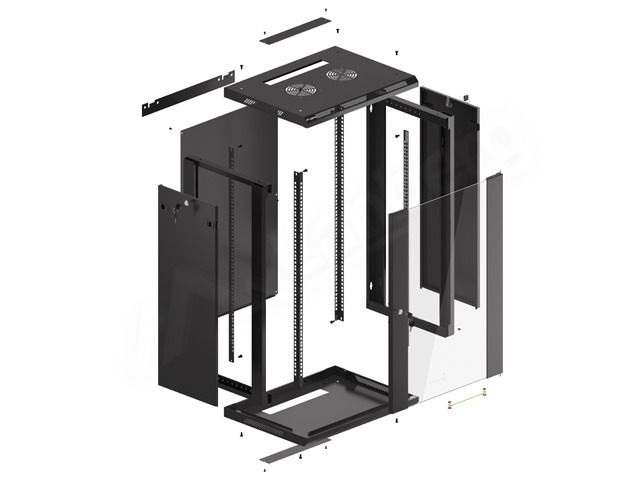 Lanberg WF01-6418-10B 19" 18U SZÉL:600mm MÉLY:450mm MAG:907mm lapraszerelt üvegajtós fekete fali rack szekrény