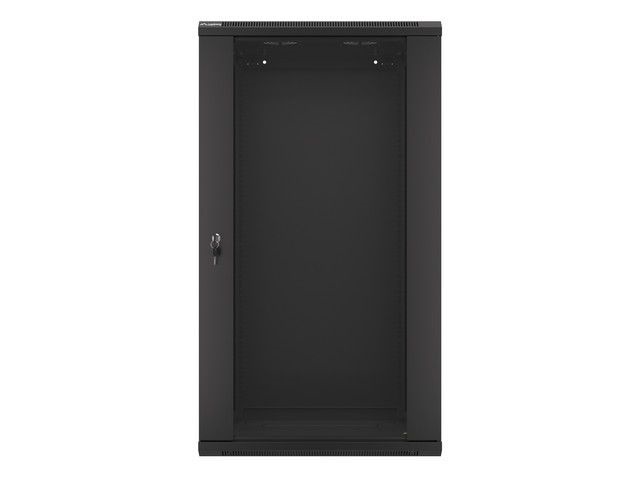 Lanberg WF01-6422-10B 19" 22U SZÉL:600mm MÉLY:450mm MAG:1085mm lapraszerelt üvegajtós fekete fali rack szekrény