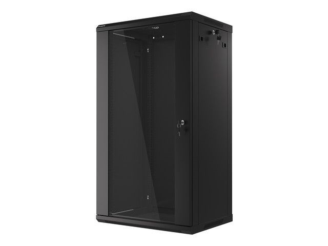 Lanberg WF01-6422-10B 19" 22U SZÉL:600mm MÉLY:450mm MAG:1085mm lapraszerelt üvegajtós fekete fali rack szekrény