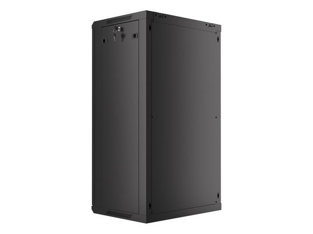 Lanberg WF01-6422-10B 19" 22U SZÉL:600mm MÉLY:450mm MAG:1085mm lapraszerelt üvegajtós fekete fali rack szekrény
