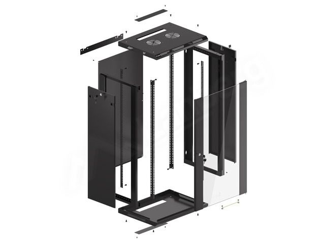 Lanberg WF01-6422-10B 19" 22U SZÉL:600mm MÉLY:450mm MAG:1085mm lapraszerelt üvegajtós fekete fali rack szekrény