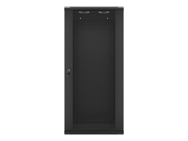 Lanberg WF01-6427-10B 19" 27U SZÉL:600mm MÉLY:450mm MAG:1307mm lapraszerelt üvegajtós fekete fali rack szekrény