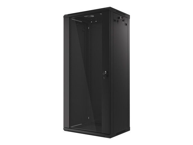 Lanberg WF01-6427-10B 19" 27U SZÉL:600mm MÉLY:450mm MAG:1307mm lapraszerelt üvegajtós fekete fali rack szekrény