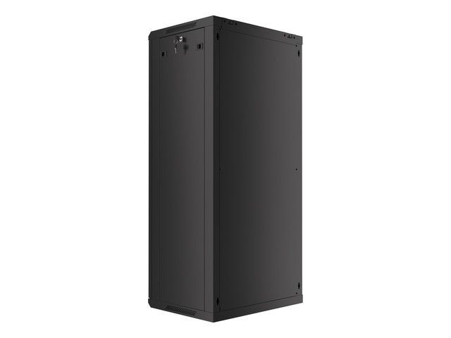 Lanberg WF01-6427-10B 19" 27U SZÉL:600mm MÉLY:450mm MAG:1307mm lapraszerelt üvegajtós fekete fali rack szekrény