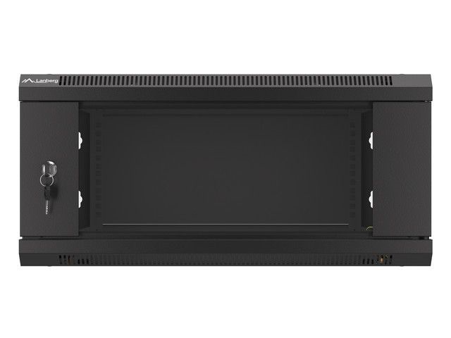 Lanberg WF01-6604-10B 19" 4U SZÉL:600mm MÉLY:600mm MAG:290mm lapraszerelt üvegajtós fekete fali rack szekrény
